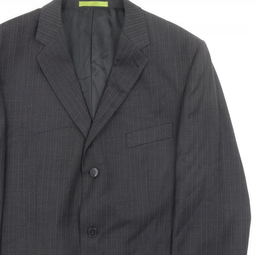 Burton Mens Grey Striped Polyester Jacket Suit Jacket Size 42 Regular