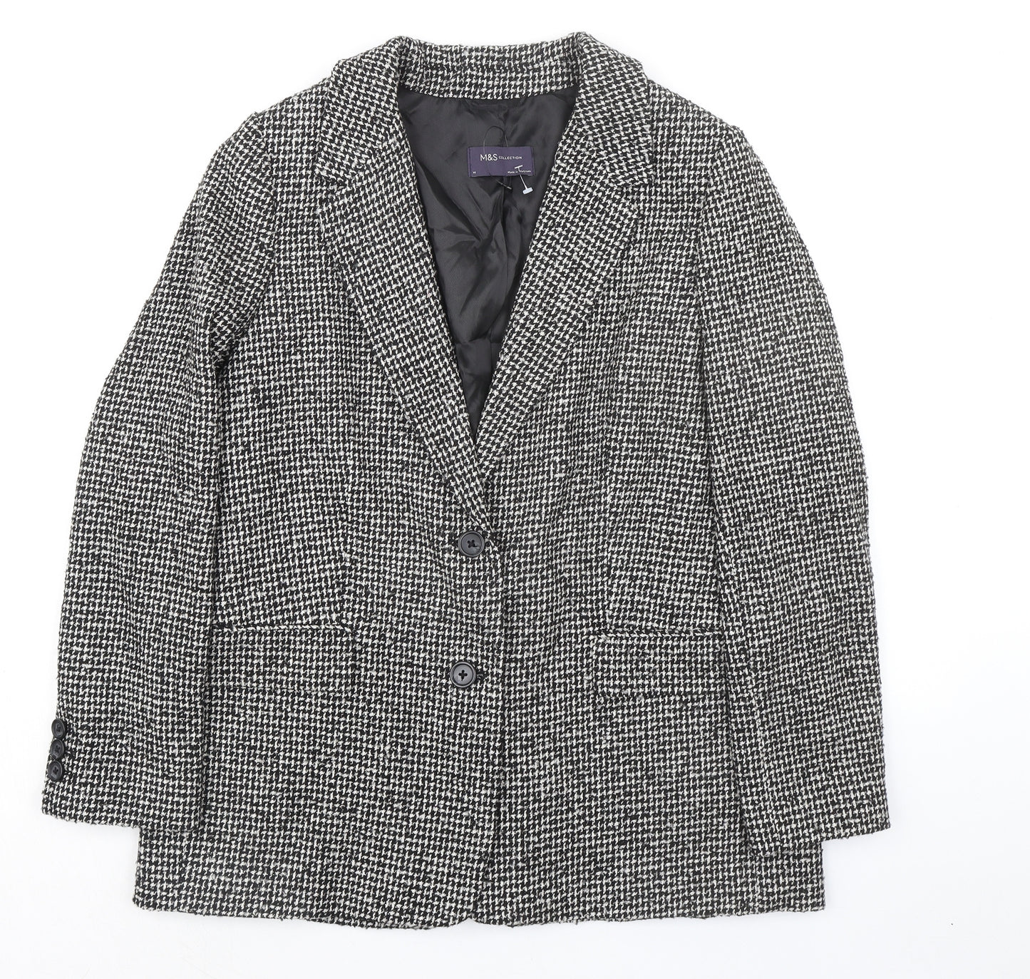 Marks and Spencer Womens Black Geometric Jacket Blazer Size 14 Button