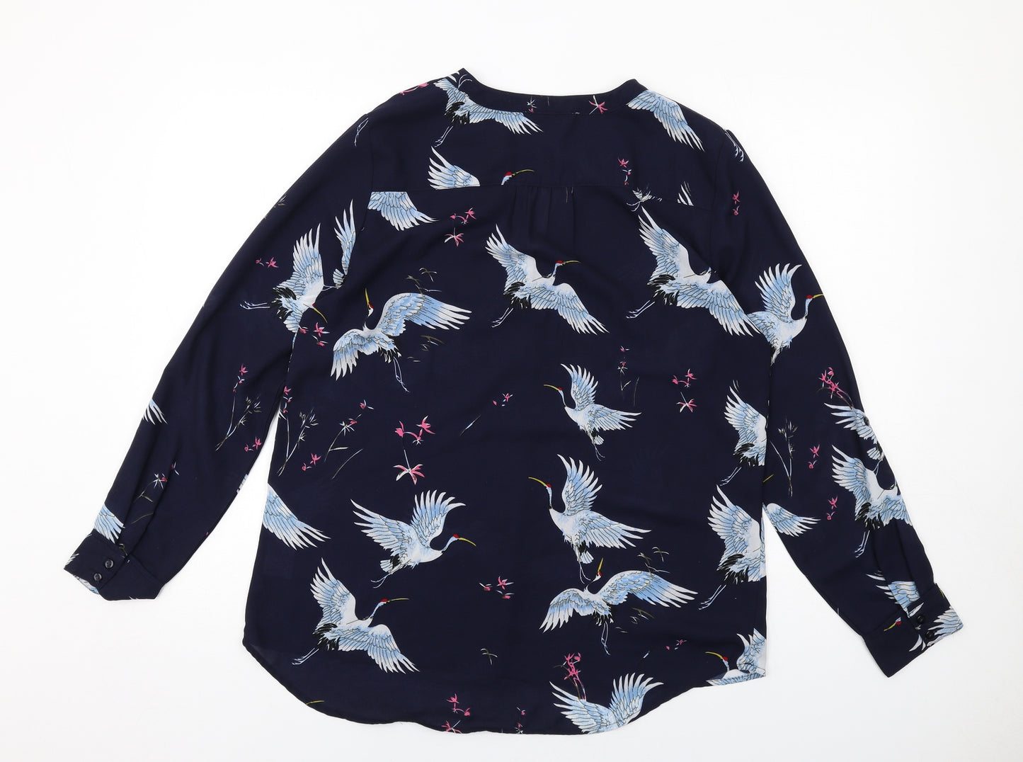 Only Womens Blue Geometric Polyester Basic Blouse Size 12 V-Neck - Bird Print