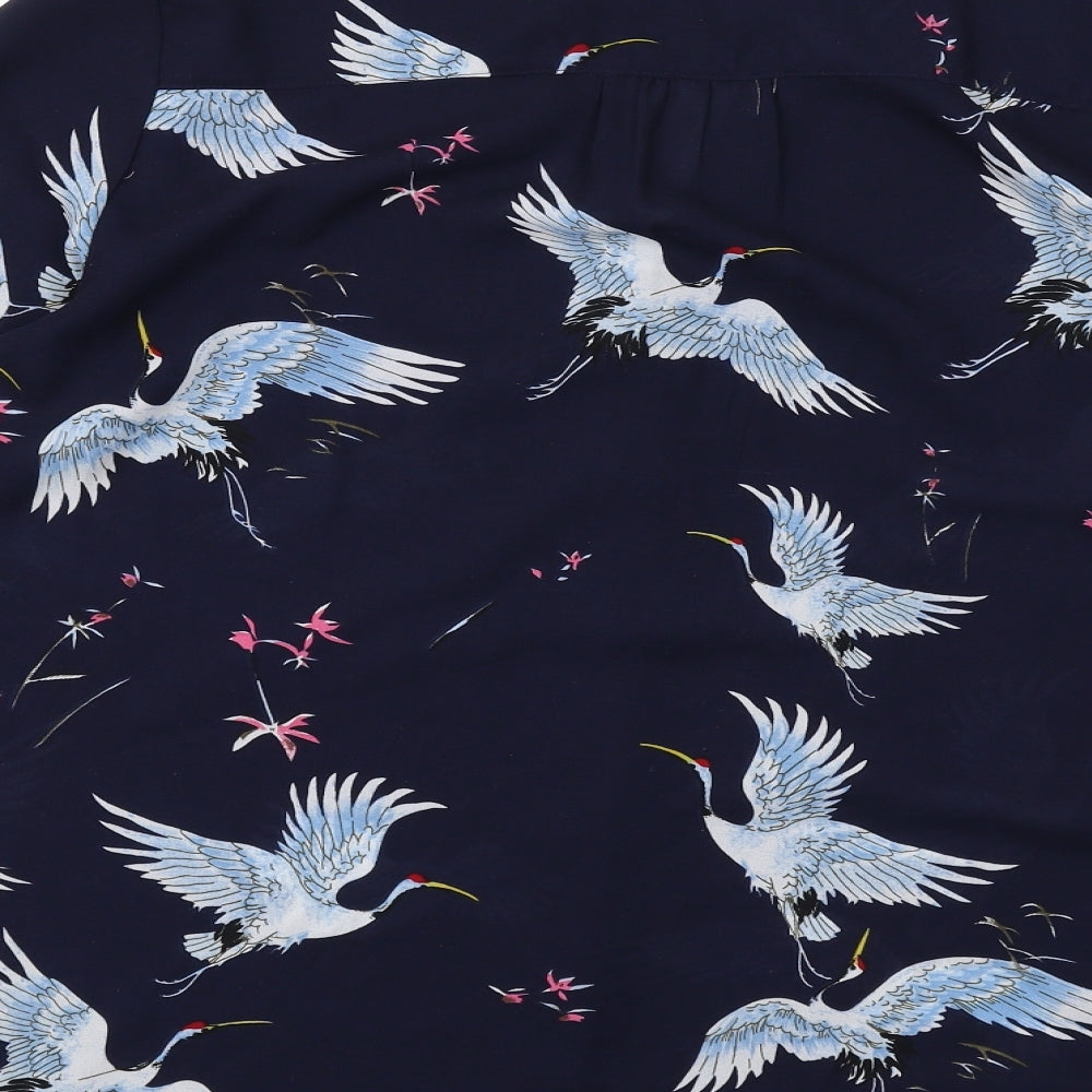 Only Womens Blue Geometric Polyester Basic Blouse Size 12 V-Neck - Bird Print