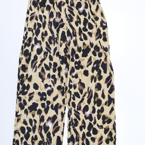 Boohoo Womens Brown Animal Print Polyester Trousers Size 14 L31 in Regular Zip - Leopard Print