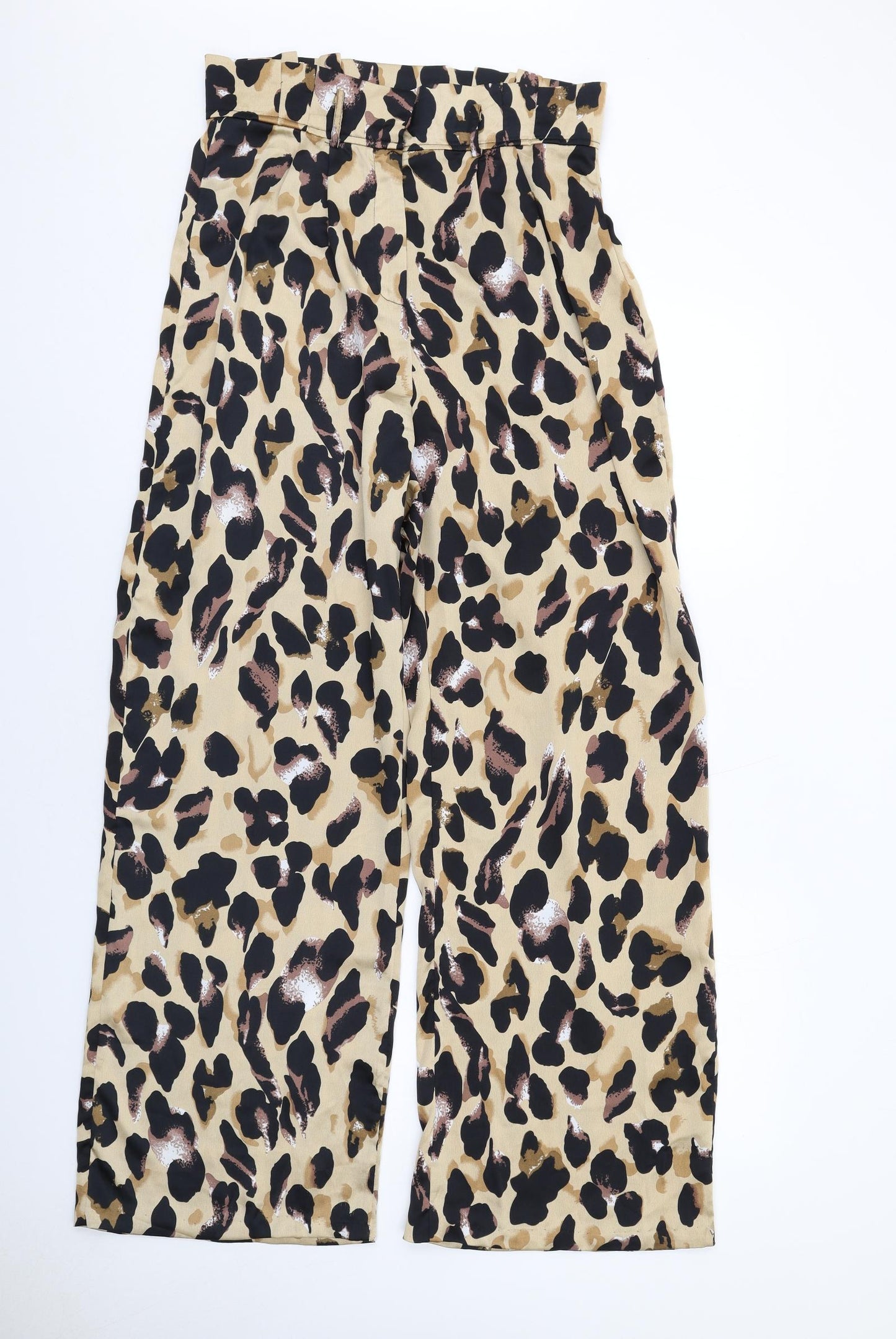 Boohoo Womens Brown Animal Print Polyester Trousers Size 14 L31 in Regular Zip - Leopard Print