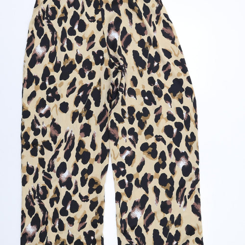 Boohoo Womens Brown Animal Print Polyester Trousers Size 14 L31 in Regular Zip - Leopard Print