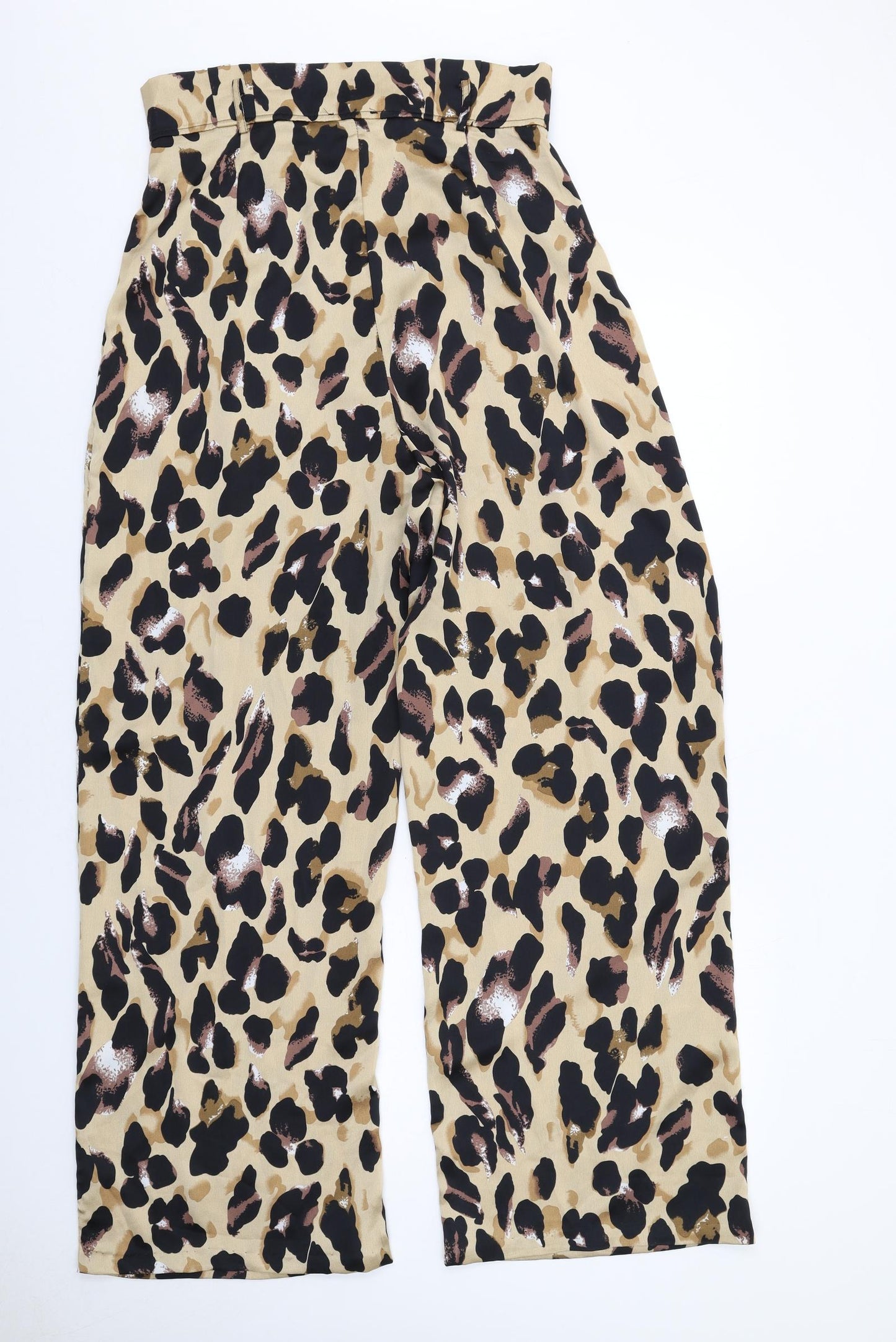 Boohoo Womens Brown Animal Print Polyester Trousers Size 14 L31 in Regular Zip - Leopard Print