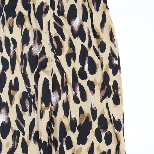 Boohoo Womens Brown Animal Print Polyester Trousers Size 14 L31 in Regular Zip - Leopard Print