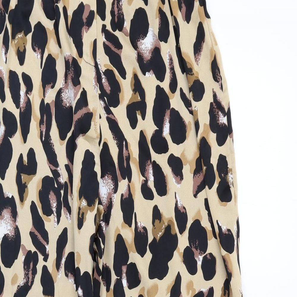 Boohoo Womens Brown Animal Print Polyester Trousers Size 14 L31 in Regular Zip - Leopard Print