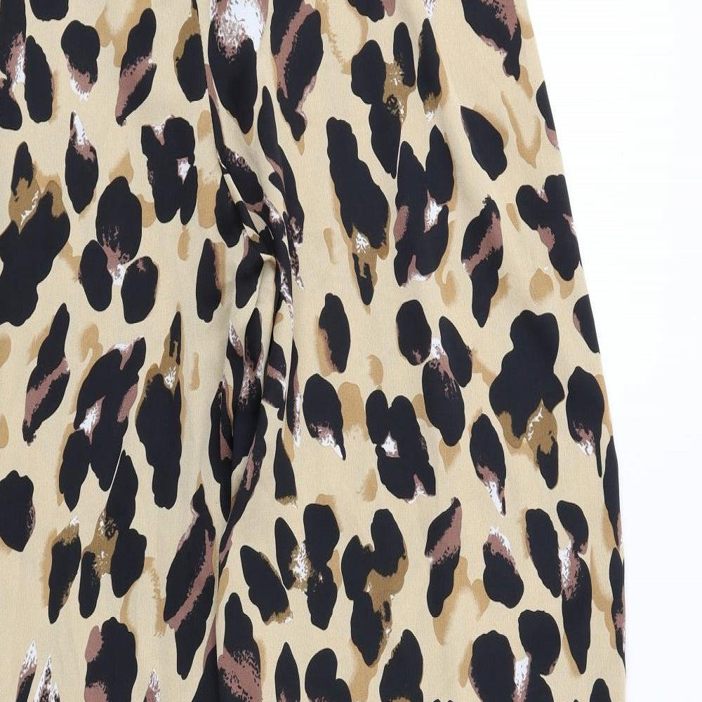 Boohoo Womens Brown Animal Print Polyester Trousers Size 14 L31 in Regular Zip - Leopard Print