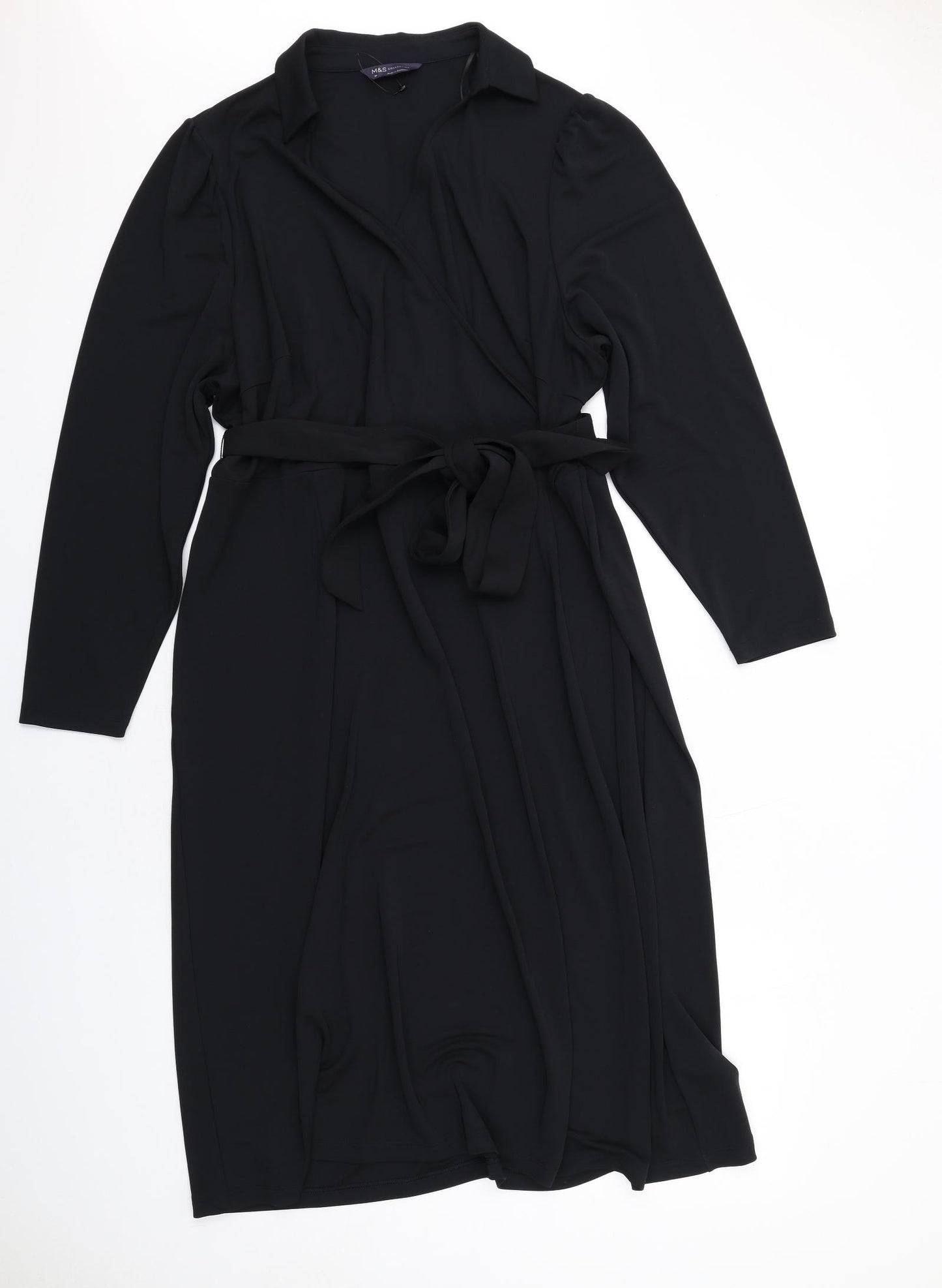 Marks and Spencer Womens Black Polyester A-Line Size 24 Round Neck Pullover