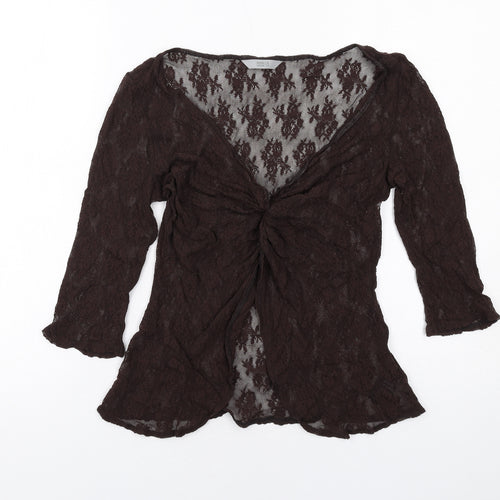 Marks and Spencer Womens Brown Viscose Basic Blouse Size 14 V-Neck