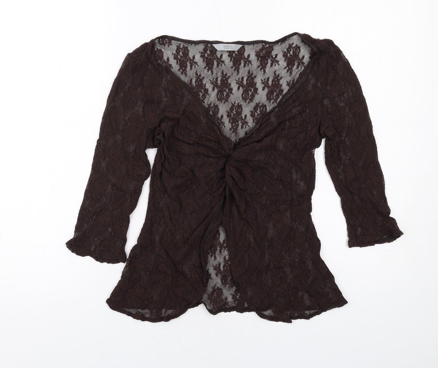 Marks and Spencer Womens Brown Viscose Basic Blouse Size 14 V-Neck