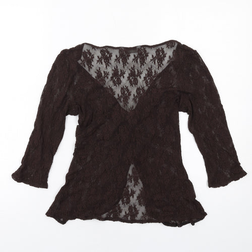 Marks and Spencer Womens Brown Viscose Basic Blouse Size 14 V-Neck