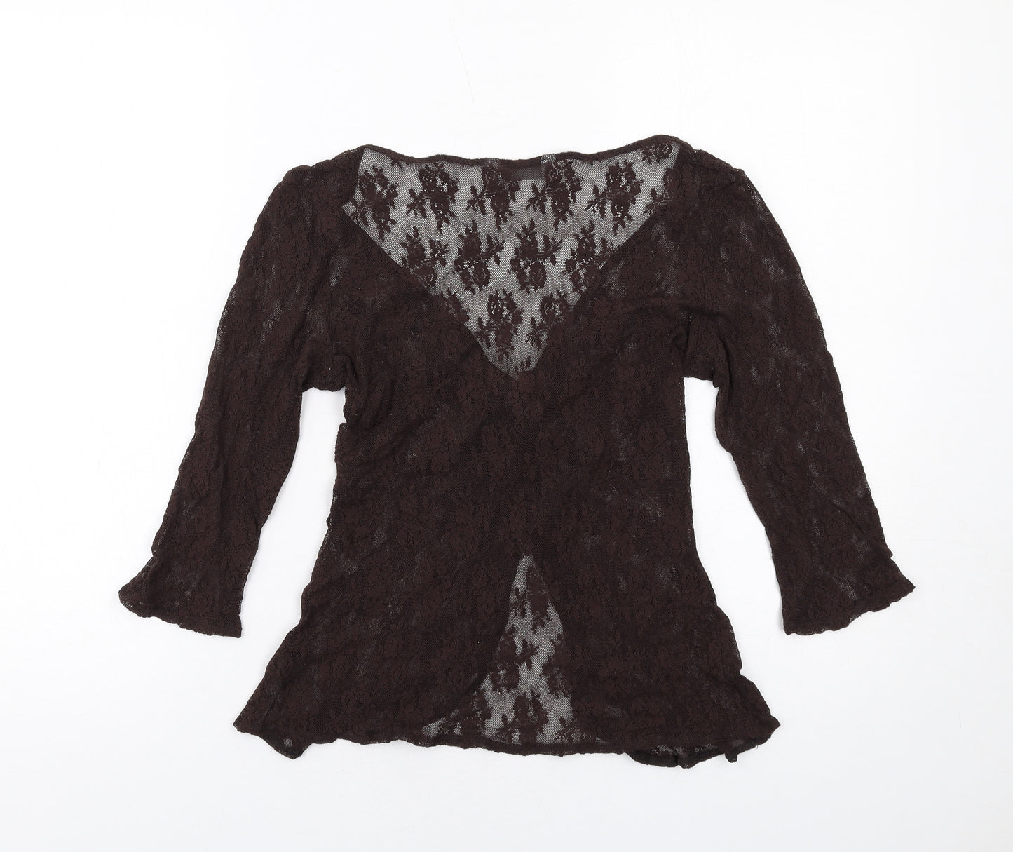 Marks and Spencer Womens Brown Viscose Basic Blouse Size 14 V-Neck