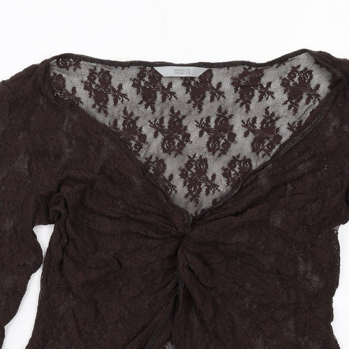 Marks and Spencer Womens Brown Viscose Basic Blouse Size 14 V-Neck