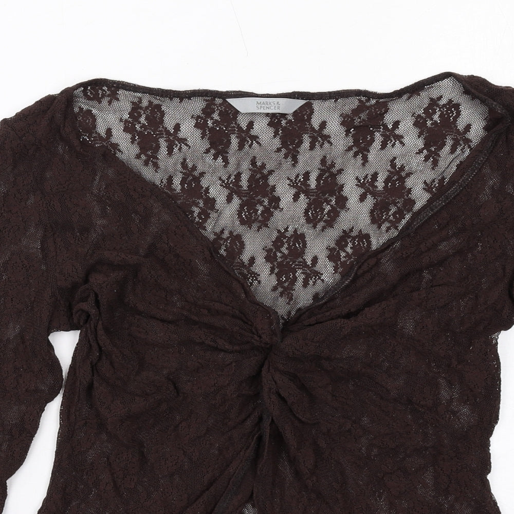 Marks and Spencer Womens Brown Viscose Basic Blouse Size 14 V-Neck