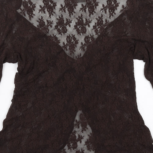 Marks and Spencer Womens Brown Viscose Basic Blouse Size 14 V-Neck