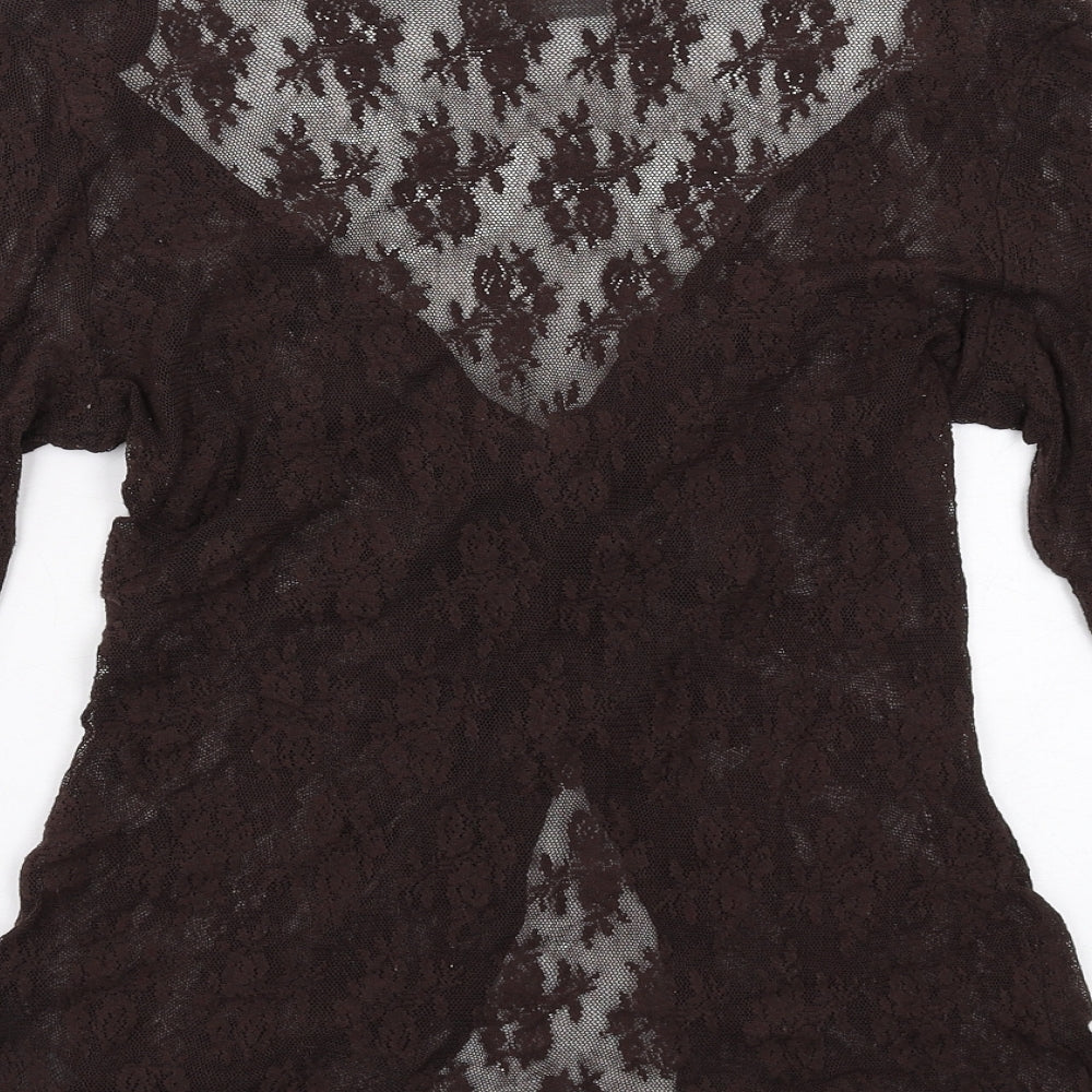 Marks and Spencer Womens Brown Viscose Basic Blouse Size 14 V-Neck