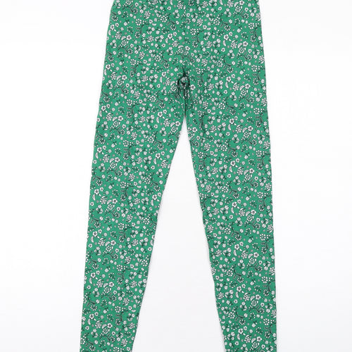 Marks and Spencer Girls Green Floral Cotton Pedal Pusher Trousers Size 12-13 Years L27 in Regular Pullover