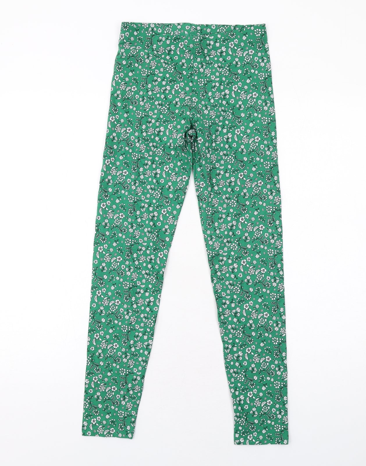 Marks and Spencer Girls Green Floral Cotton Pedal Pusher Trousers Size 12-13 Years L27 in Regular Pullover