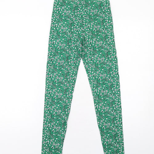 Marks and Spencer Girls Green Floral Cotton Pedal Pusher Trousers Size 12-13 Years L27 in Regular Pullover