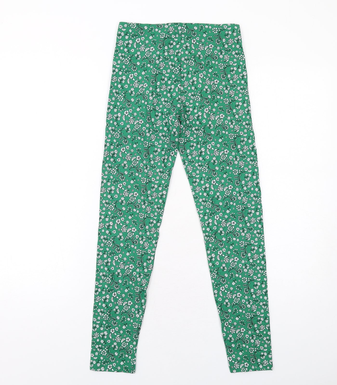 Marks and Spencer Girls Green Floral Cotton Pedal Pusher Trousers Size 12-13 Years L27 in Regular Pullover