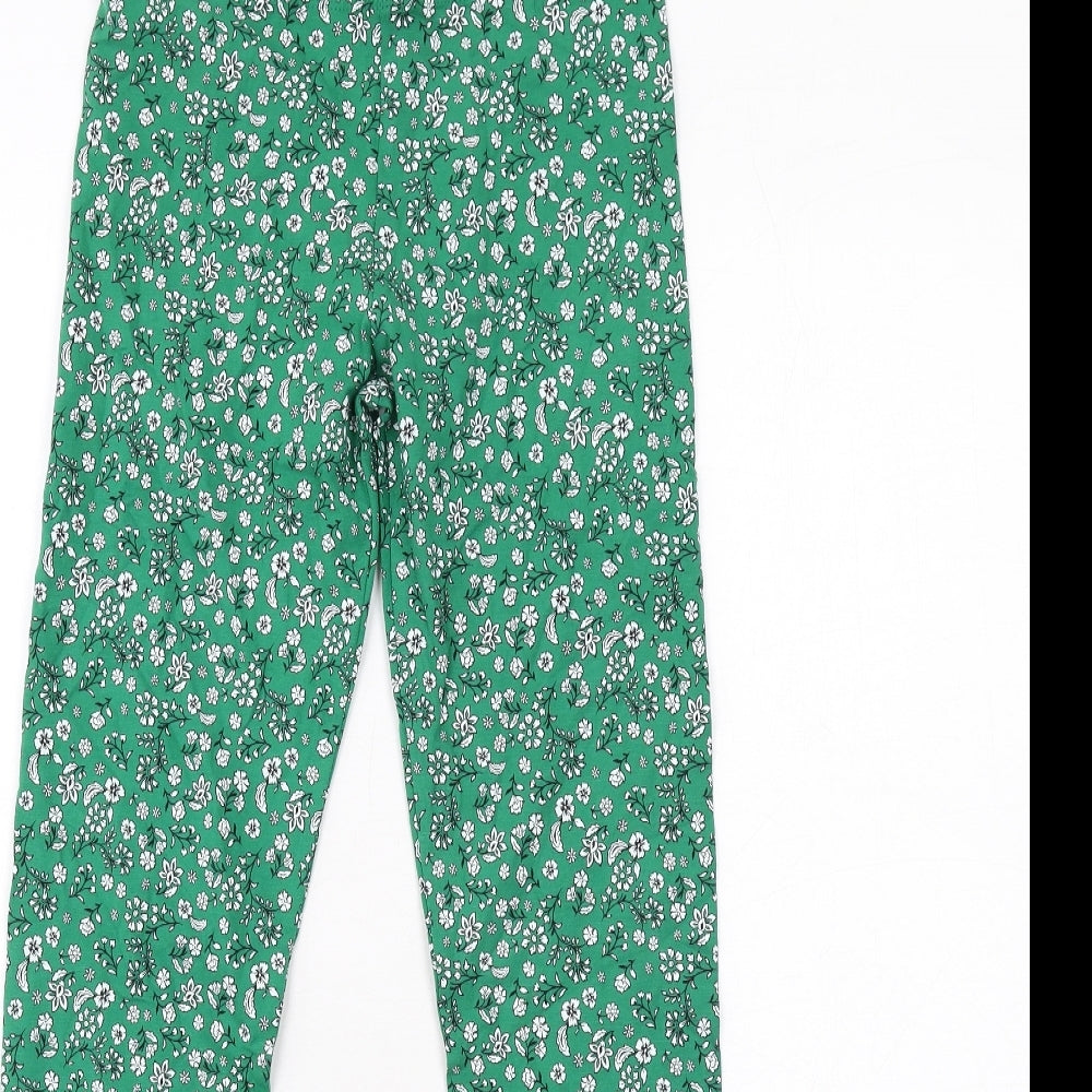 Marks and Spencer Girls Green Floral Cotton Pedal Pusher Trousers Size 12-13 Years L27 in Regular Pullover