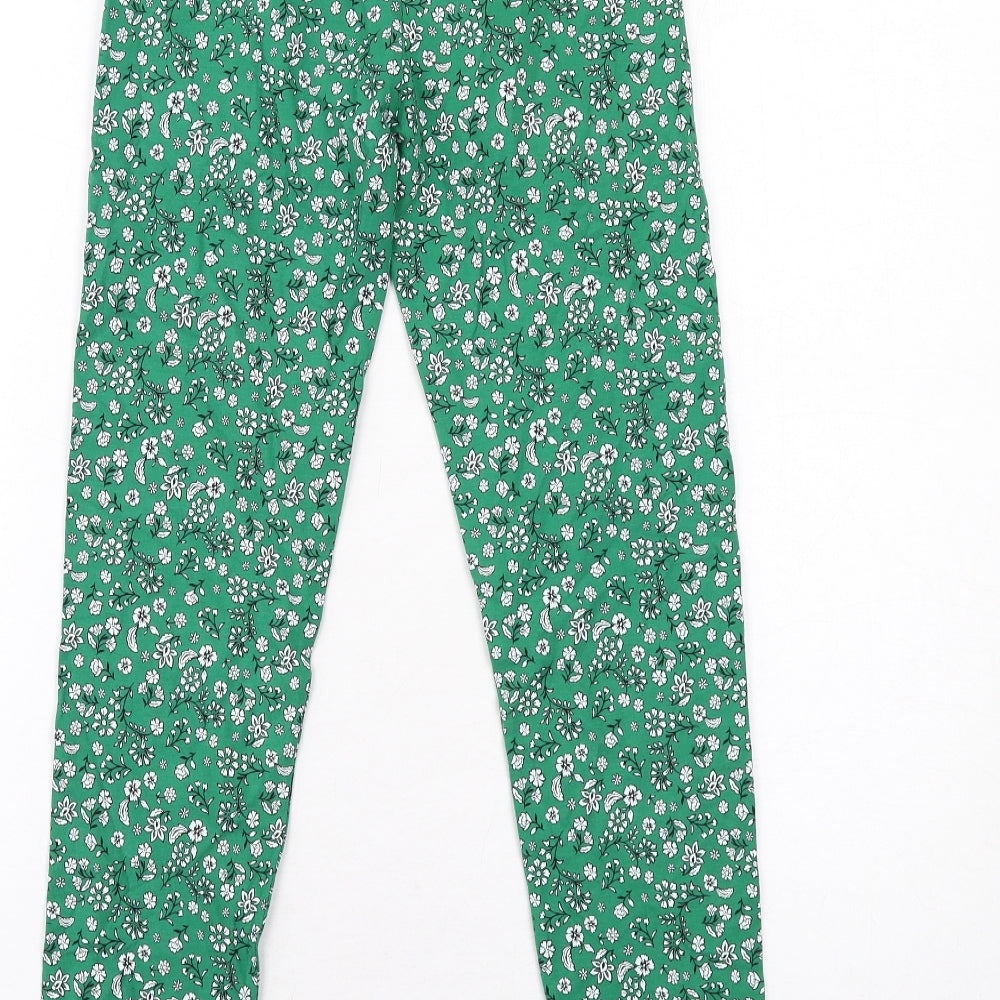 Marks and Spencer Girls Green Floral Cotton Pedal Pusher Trousers Size 12-13 Years L27 in Regular Pullover