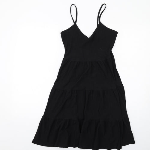 New Look Womens Black Polyester Slip Dress Size 6 V-Neck Pullover - Tiered