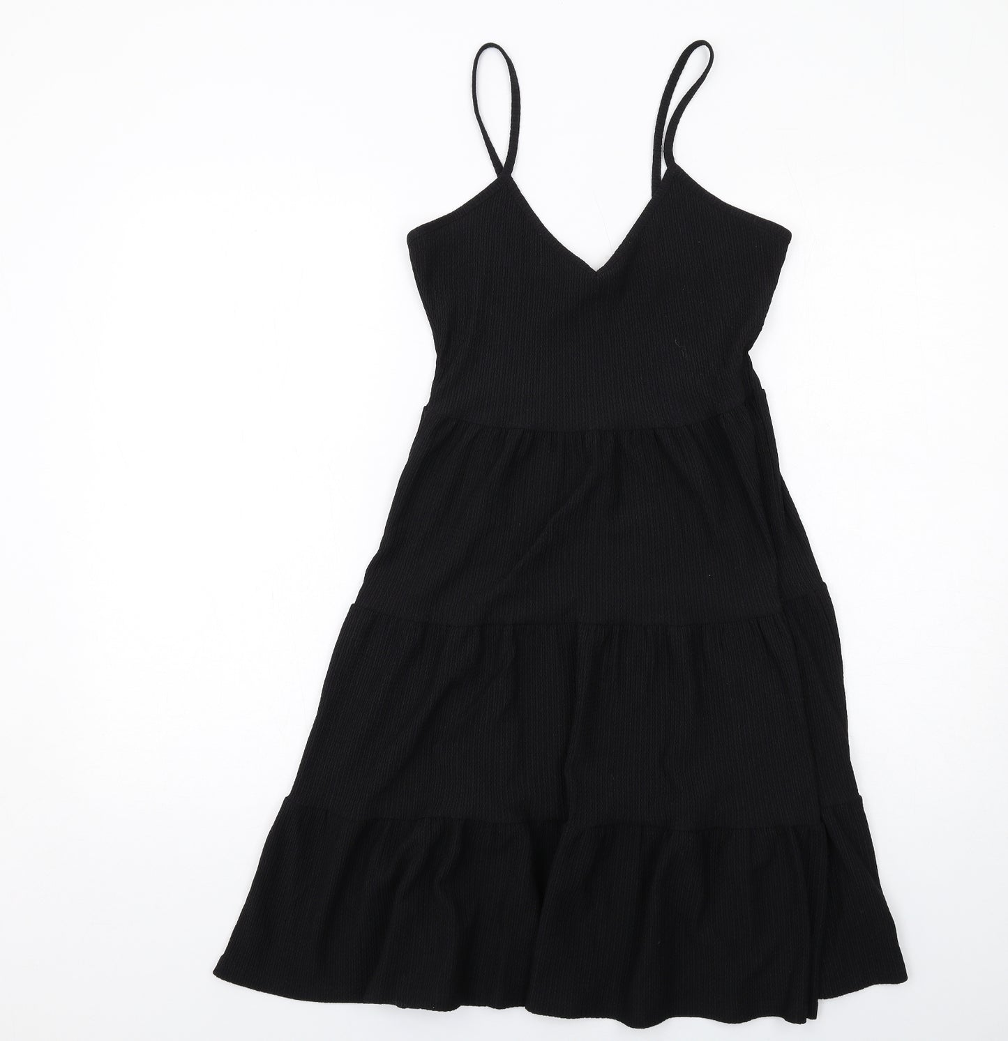 New Look Womens Black Polyester Slip Dress Size 6 V-Neck Pullover - Tiered