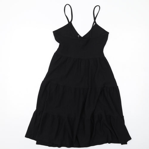 New Look Womens Black Polyester Slip Dress Size 6 V-Neck Pullover - Tiered