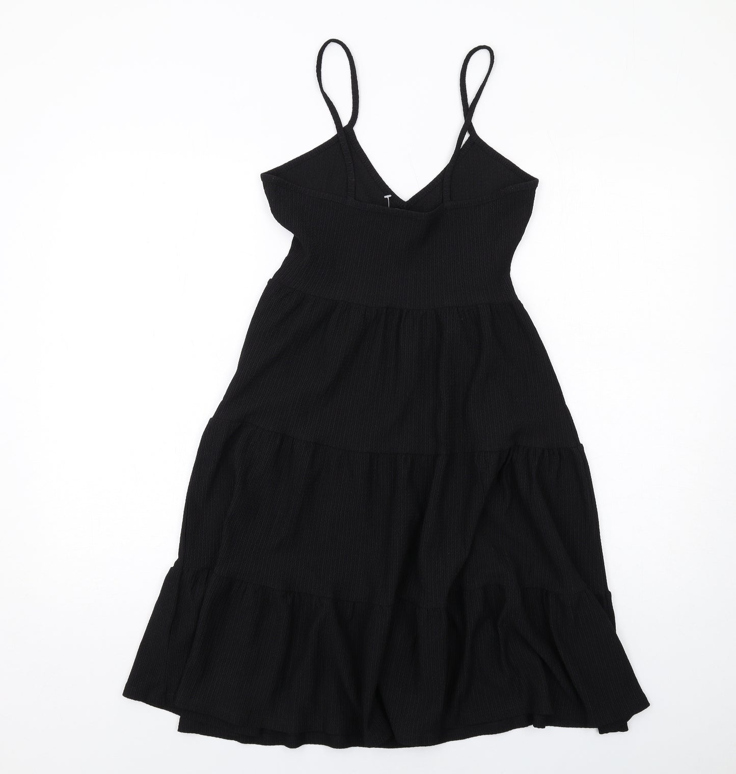 New Look Womens Black Polyester Slip Dress Size 6 V-Neck Pullover - Tiered