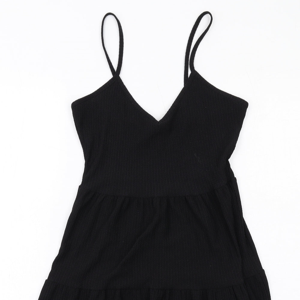 New Look Womens Black Polyester Slip Dress Size 6 V-Neck Pullover - Tiered