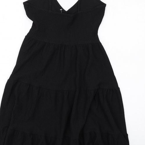 New Look Womens Black Polyester Slip Dress Size 6 V-Neck Pullover - Tiered