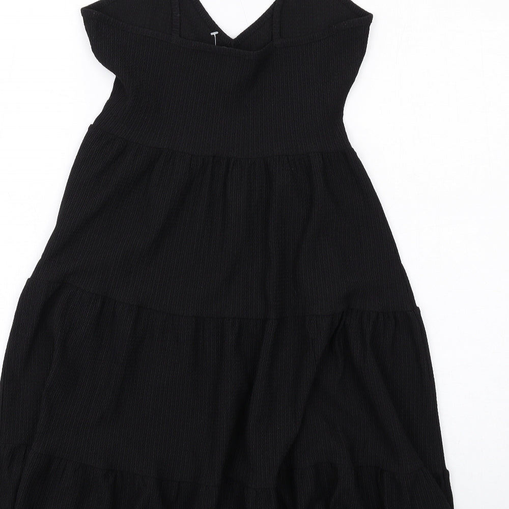 New Look Womens Black Polyester Slip Dress Size 6 V-Neck Pullover - Tiered