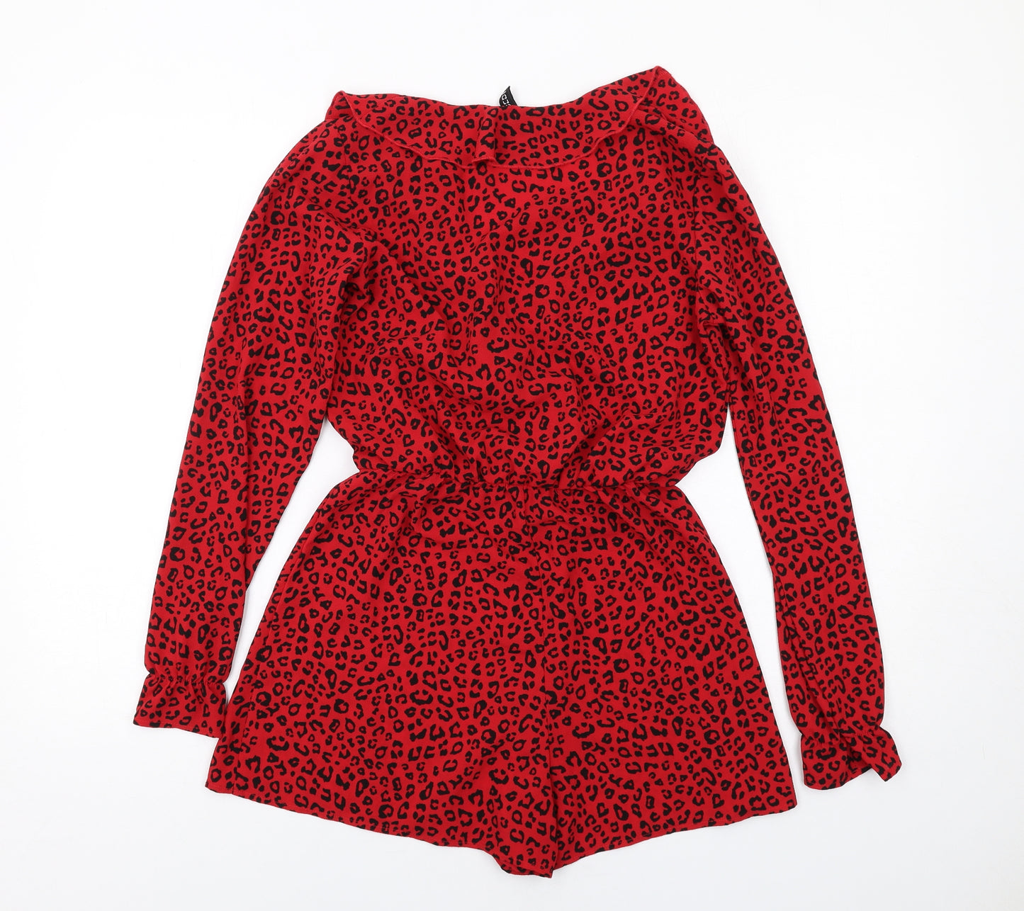 H&M Womens Red Animal Print Polyester Playsuit One-Piece Size 6 Pullover - Leopard Print