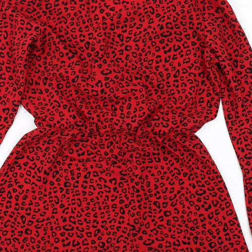 H&M Womens Red Animal Print Polyester Playsuit One-Piece Size 6 Pullover - Leopard Print