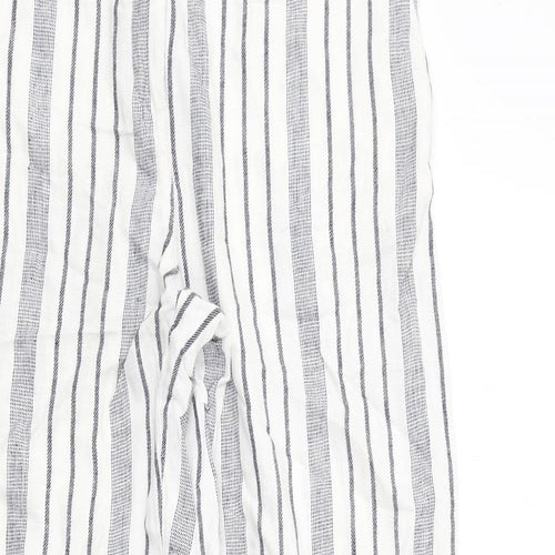 Marks and Spencer Womens White Striped Linen Trousers Size 10 L28 in Regular Zip