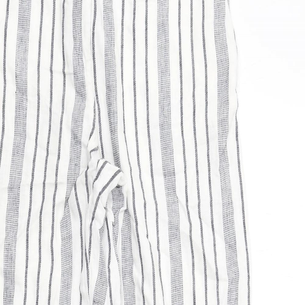 Marks and Spencer Womens White Striped Linen Trousers Size 10 L28 in Regular Zip