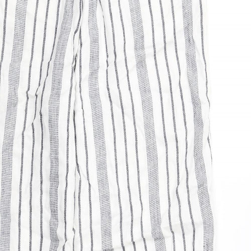 Marks and Spencer Womens White Striped Linen Trousers Size 10 L28 in Regular Zip