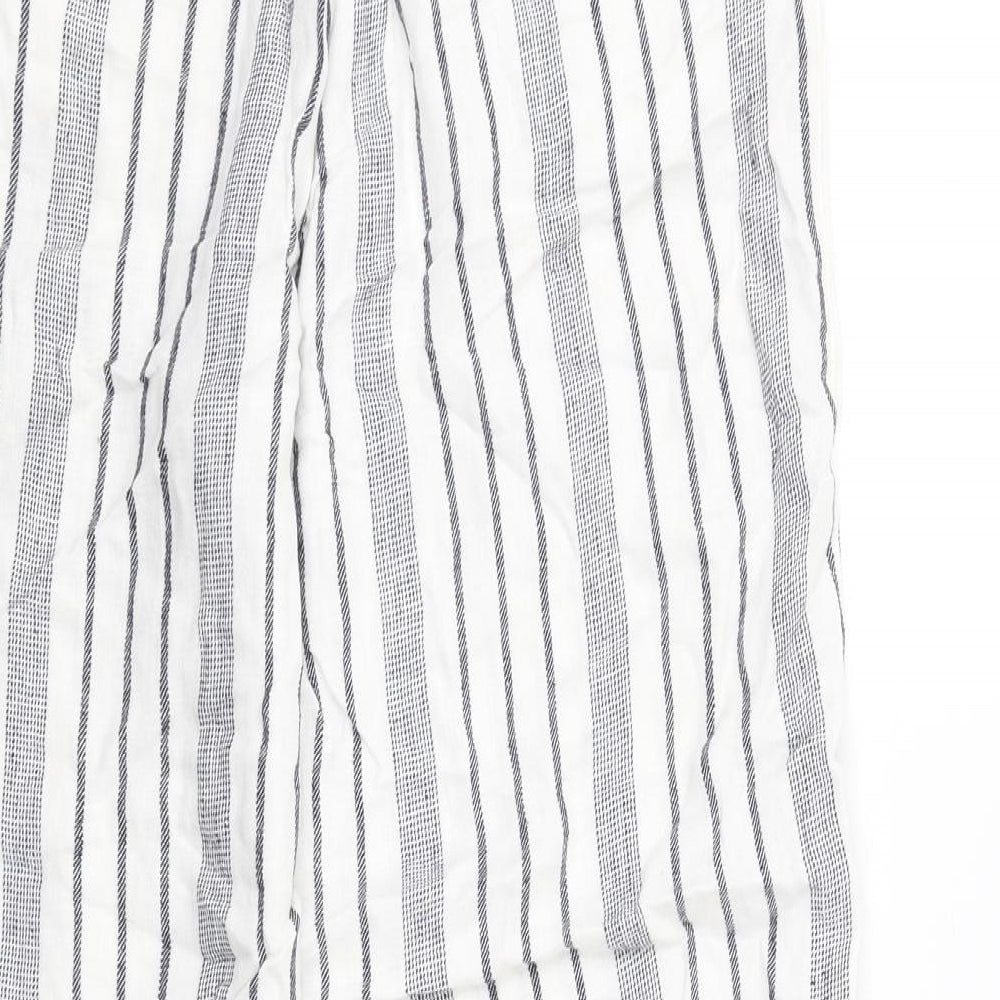 Marks and Spencer Womens White Striped Linen Trousers Size 10 L28 in Regular Zip