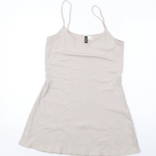 H&M Womens Beige Cotton Slip Dress Size M Scoop Neck Pullover - Ribbed