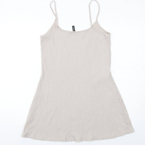 H&M Womens Beige Cotton Slip Dress Size M Scoop Neck Pullover - Ribbed