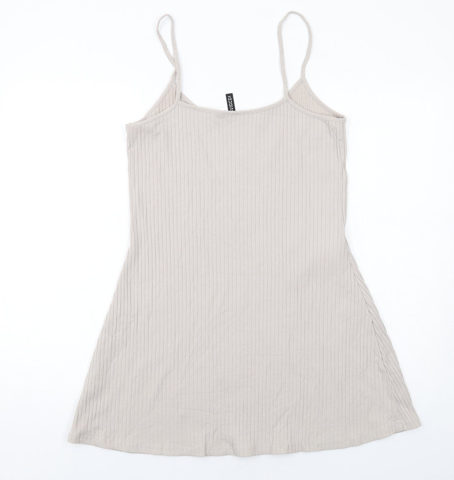 H&M Womens Beige Cotton Slip Dress Size M Scoop Neck Pullover - Ribbed