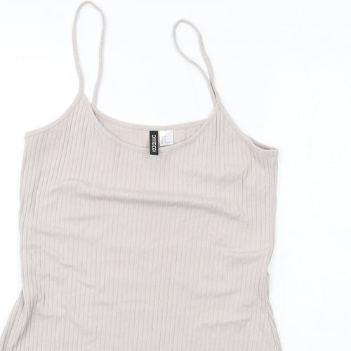 H&M Womens Beige Cotton Slip Dress Size M Scoop Neck Pullover - Ribbed