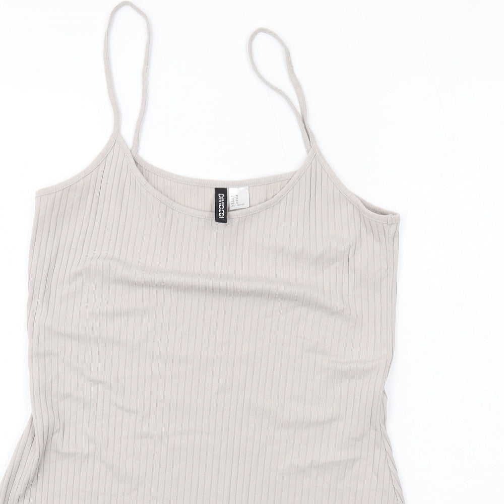 H&M Womens Beige Cotton Slip Dress Size M Scoop Neck Pullover - Ribbed