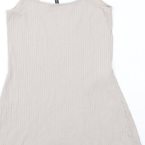 H&M Womens Beige Cotton Slip Dress Size M Scoop Neck Pullover - Ribbed