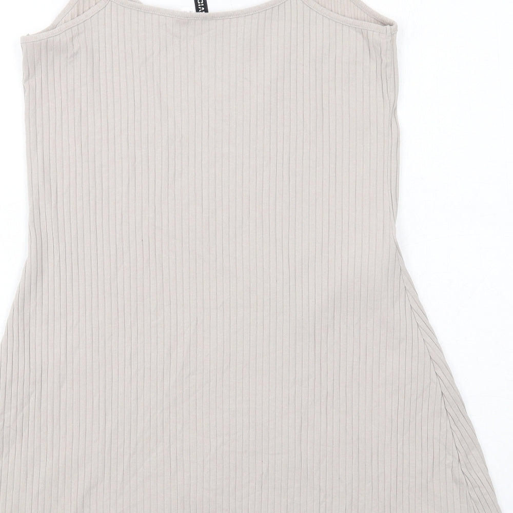 H&M Womens Beige Cotton Slip Dress Size M Scoop Neck Pullover - Ribbed