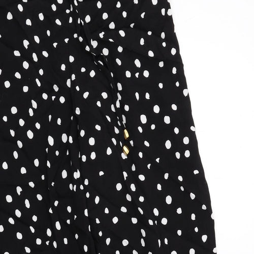 Marks and Spencer Womens Black Polka Dot Viscose Trousers Size 14 Regular Drawstring
