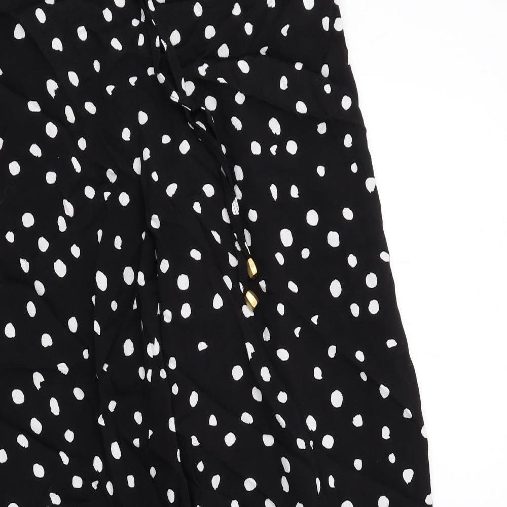 Marks and Spencer Womens Black Polka Dot Viscose Trousers Size 14 Regular Drawstring