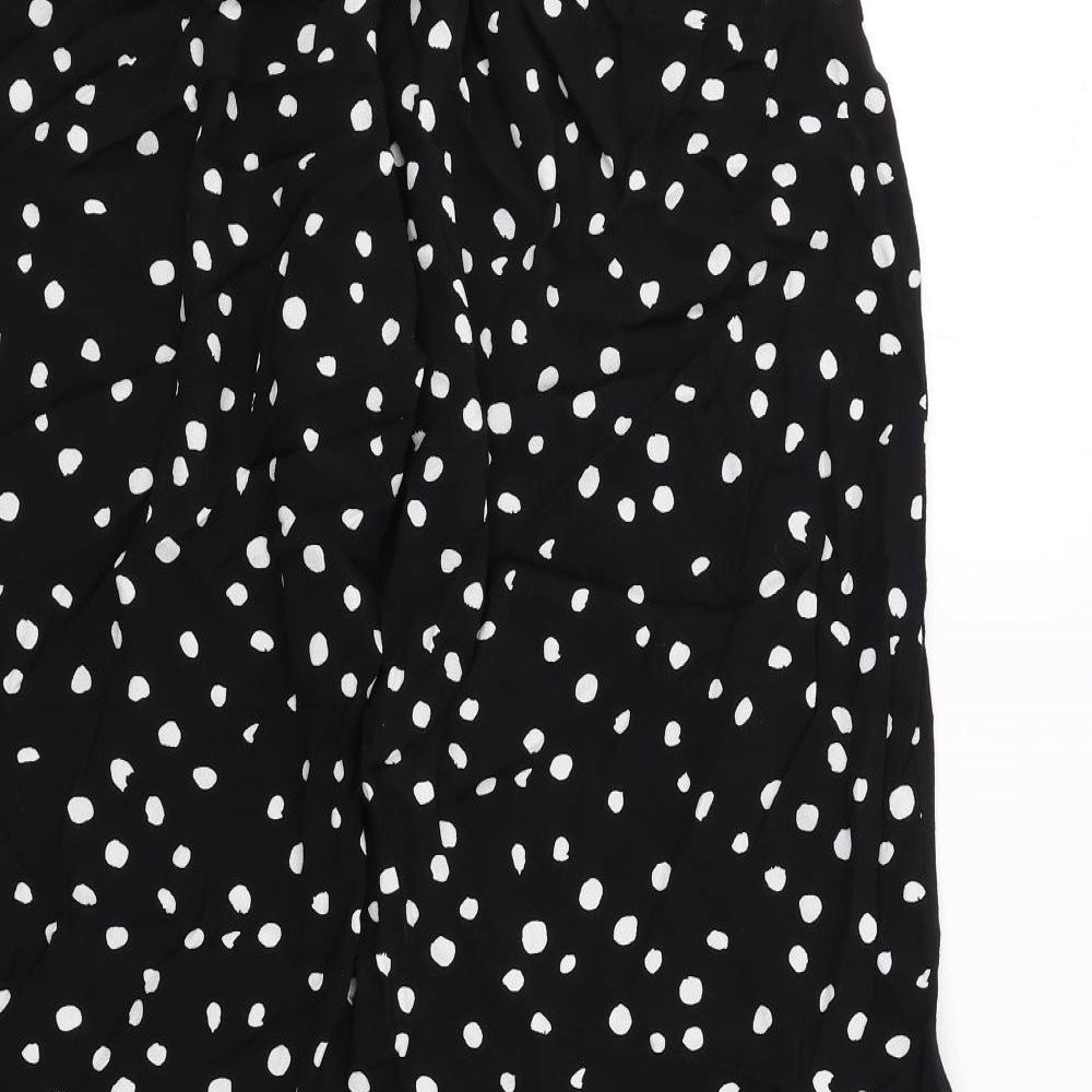 Marks and Spencer Womens Black Polka Dot Viscose Trousers Size 14 Regular Drawstring