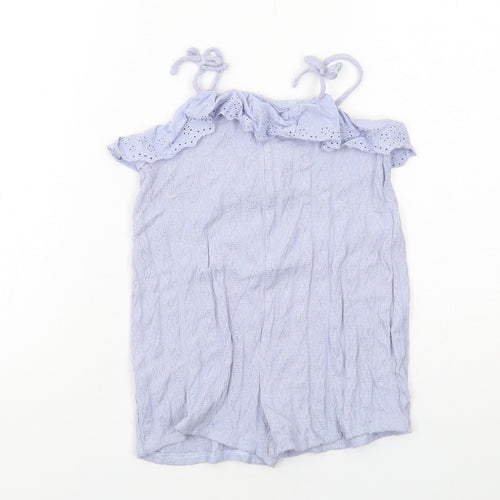 Zara Girls Blue Cotton Playsuit One-Piece Size 3-4 Years Button